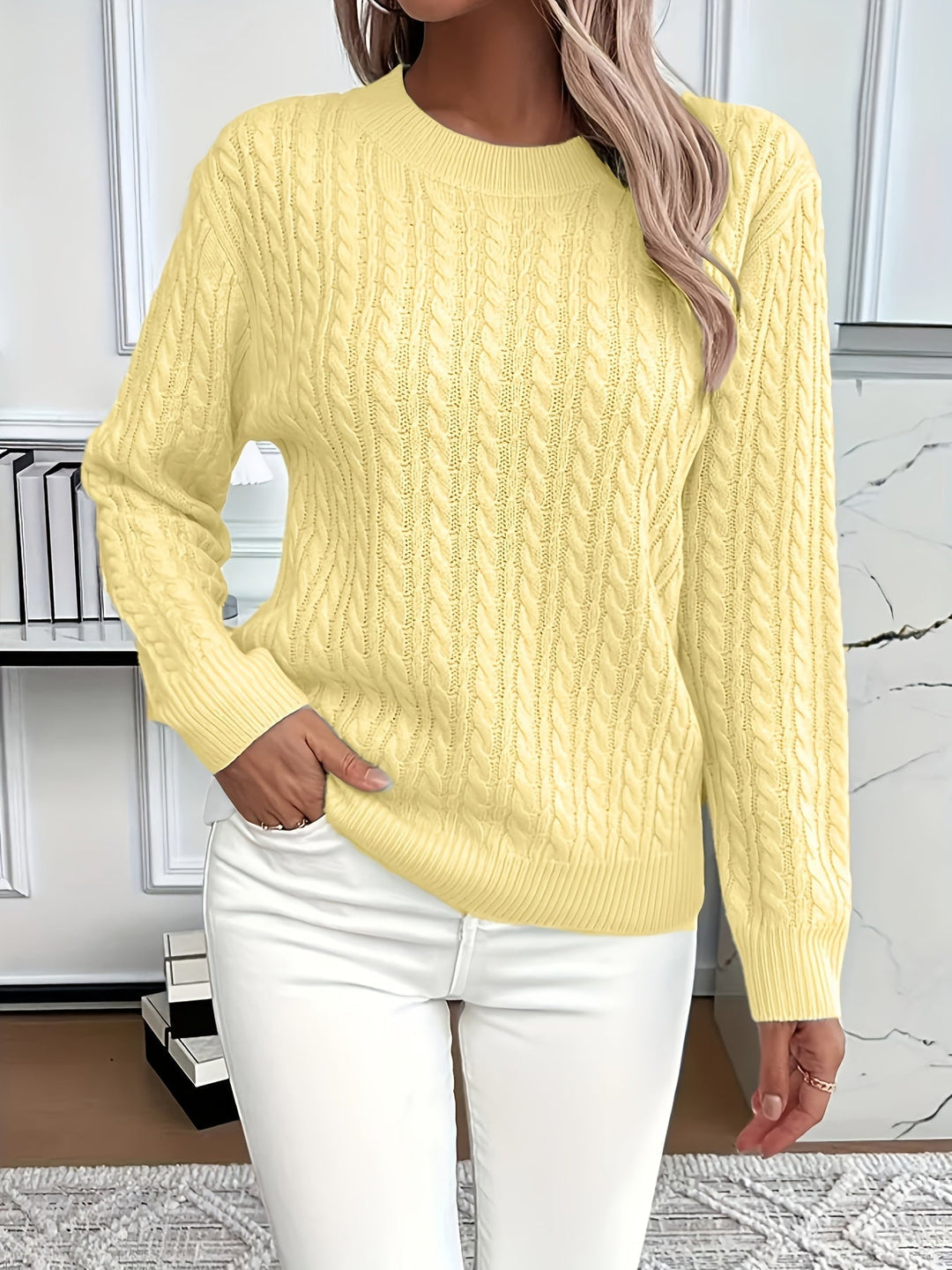 Women’s Cable-Knit Crew-Neck Sweater