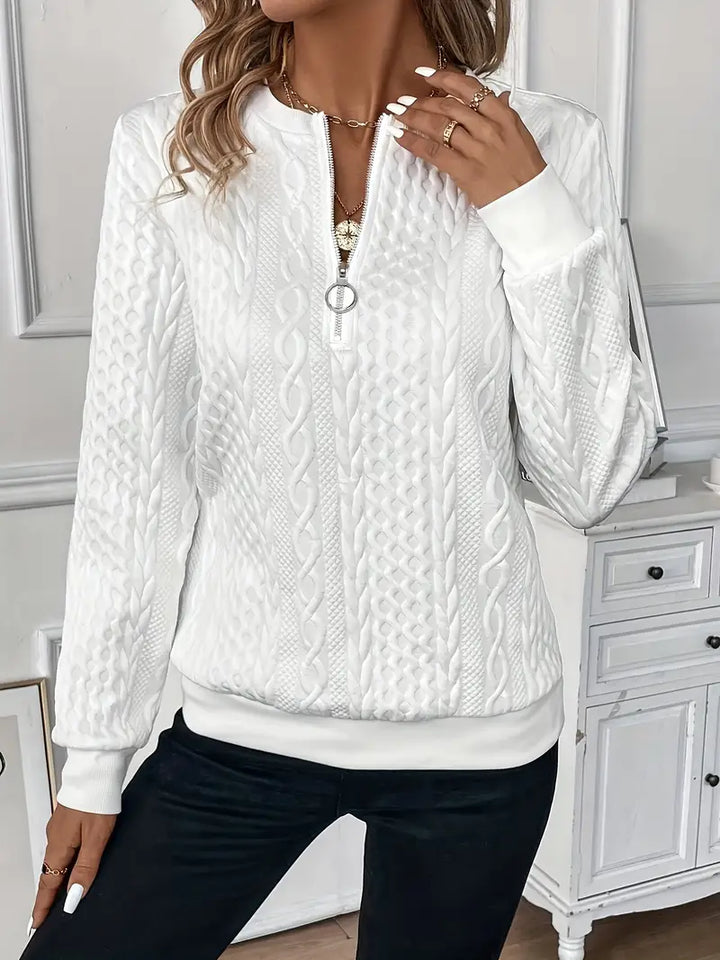 Maglione da donna con trecce e mezza zip