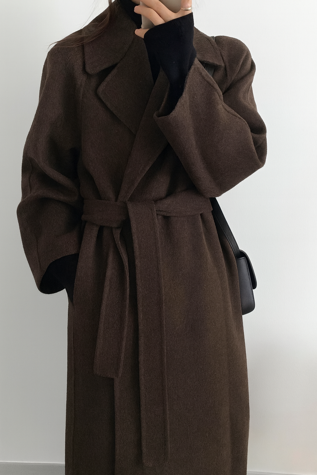 Manteau Long Femme Ceinturé à Revers Élégant