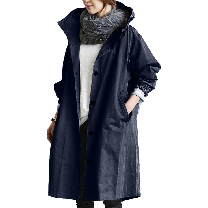 Dlouhý dámský kabát volného střihu se stojáčkem