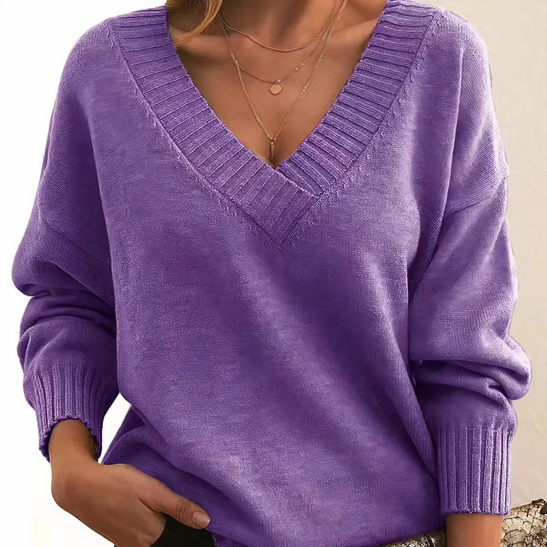 Pull Femme Col V Décontracté à Manches Longues