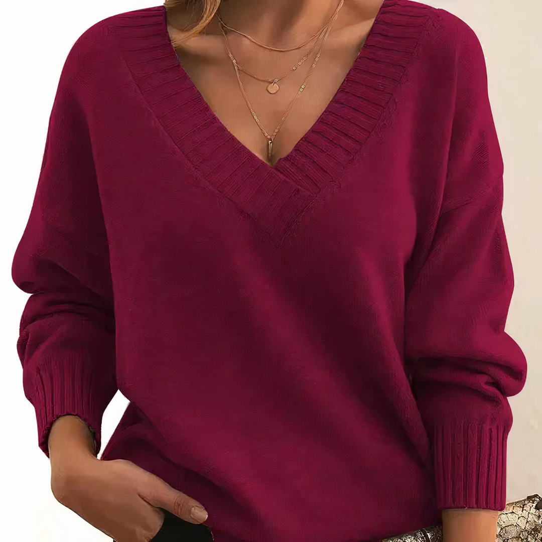 Pull Femme Col V Décontracté à Manches Longues
