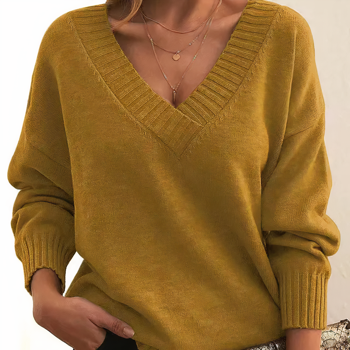 Pull Femme Col V Décontracté à Manches Longues