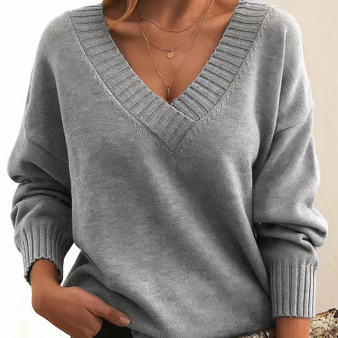 Pull Femme Col V Décontracté à Manches Longues
