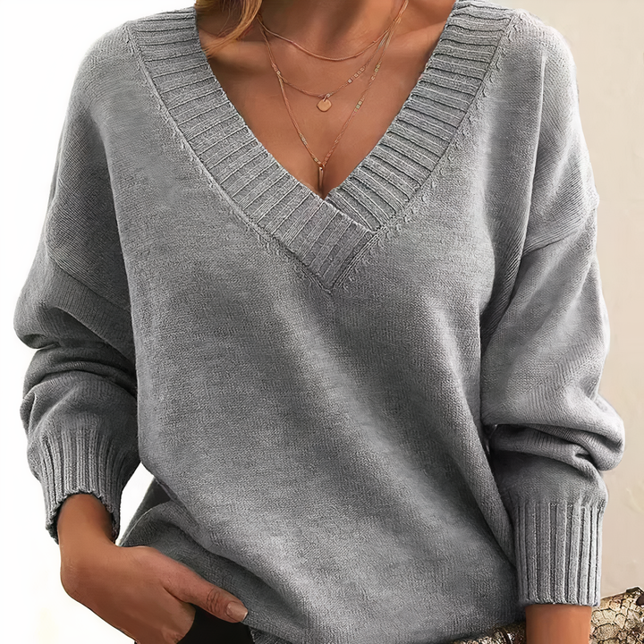 Pull Femme Col V Décontracté à Manches Longues