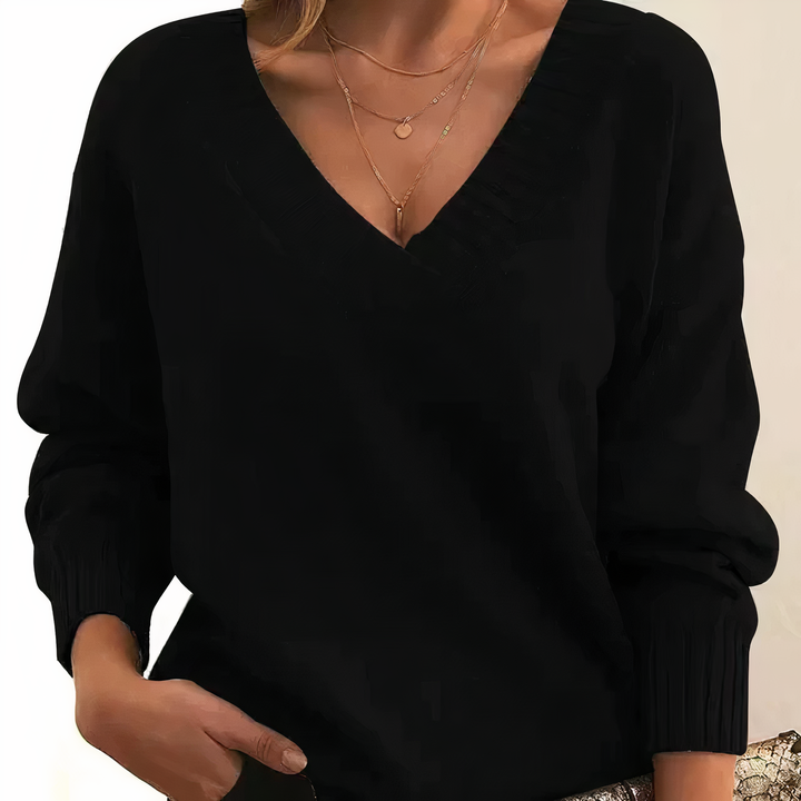 Pull Femme Col V Décontracté à Manches Longues