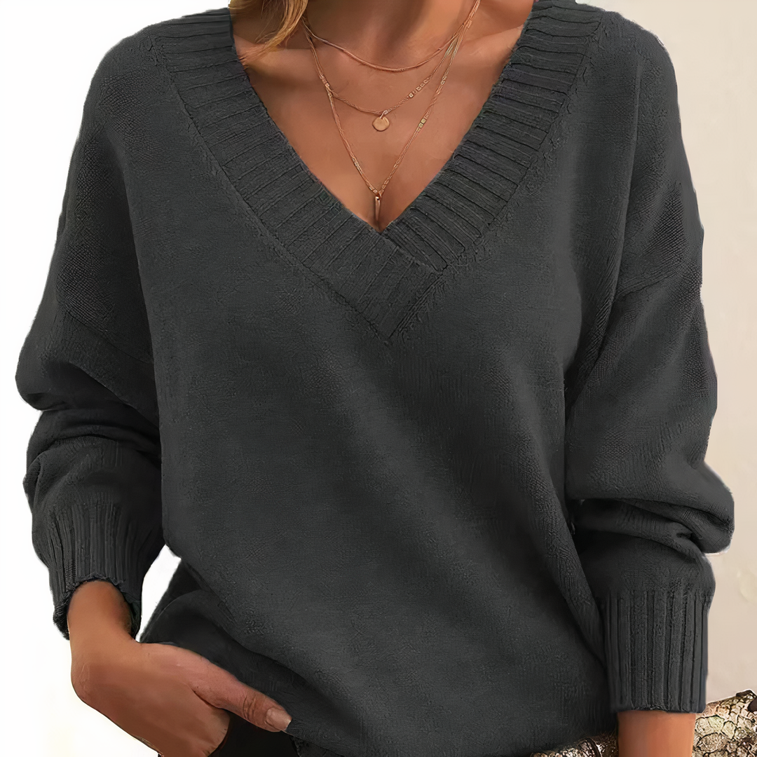 Pull Femme Col V Décontracté à Manches Longues