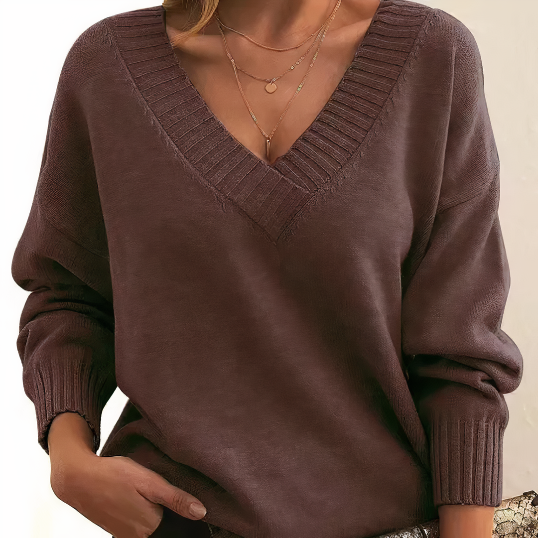 Pull Femme Col V Décontracté à Manches Longues