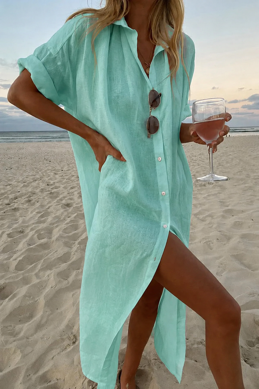 Vestito Camicia Donna Taglio Ampio Spiaggia