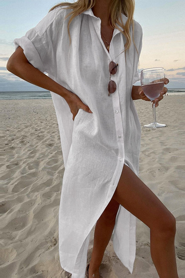 Vestito Camicia Donna Taglio Ampio Spiaggia