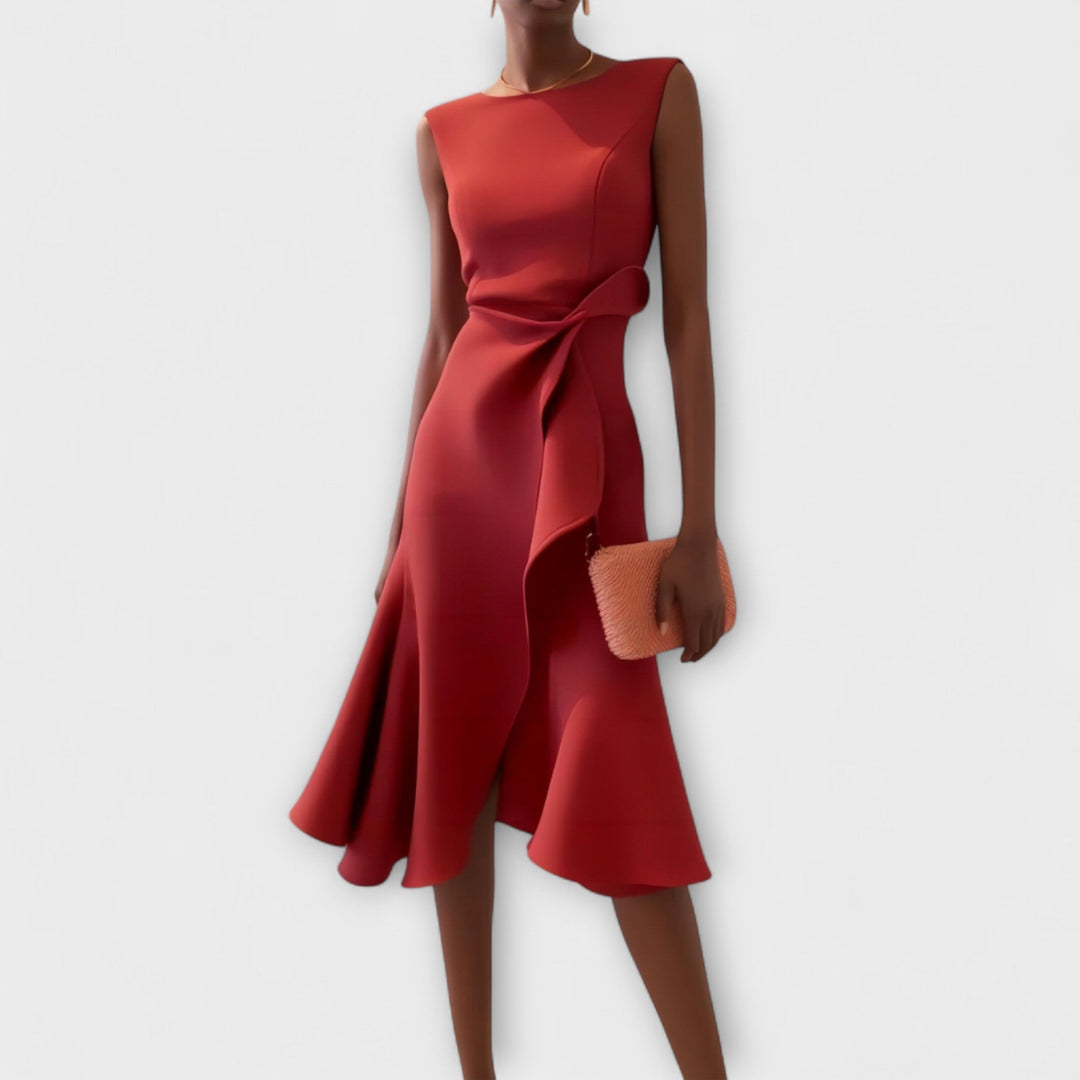 Robe Midi Femme Sans Manches Asymétrique à Volants