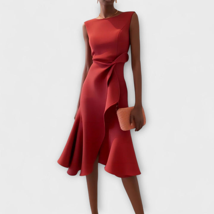 Robe Midi Femme Sans Manches Asymétrique à Volants