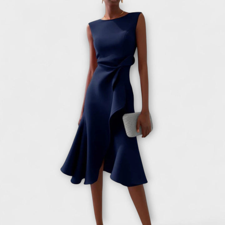 Robe Midi Femme Sans Manches Asymétrique à Volants