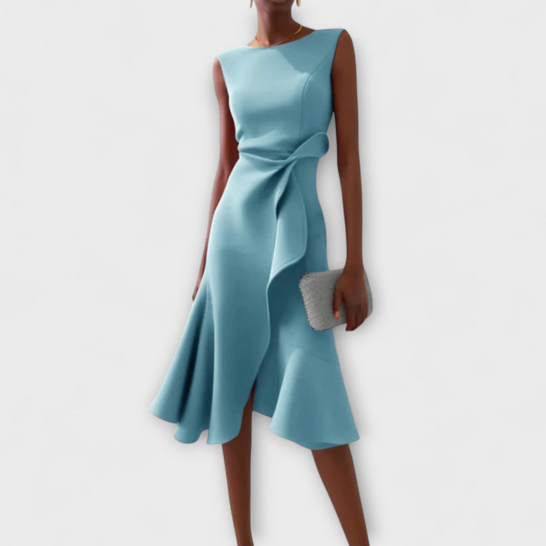 Robe Midi Femme Sans Manches Asymétrique à Volants