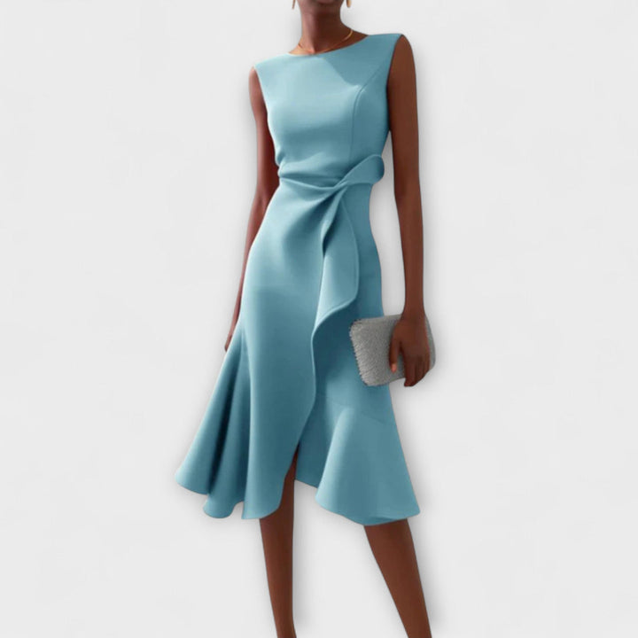 Robe Midi Femme Sans Manches Asymétrique à Volants