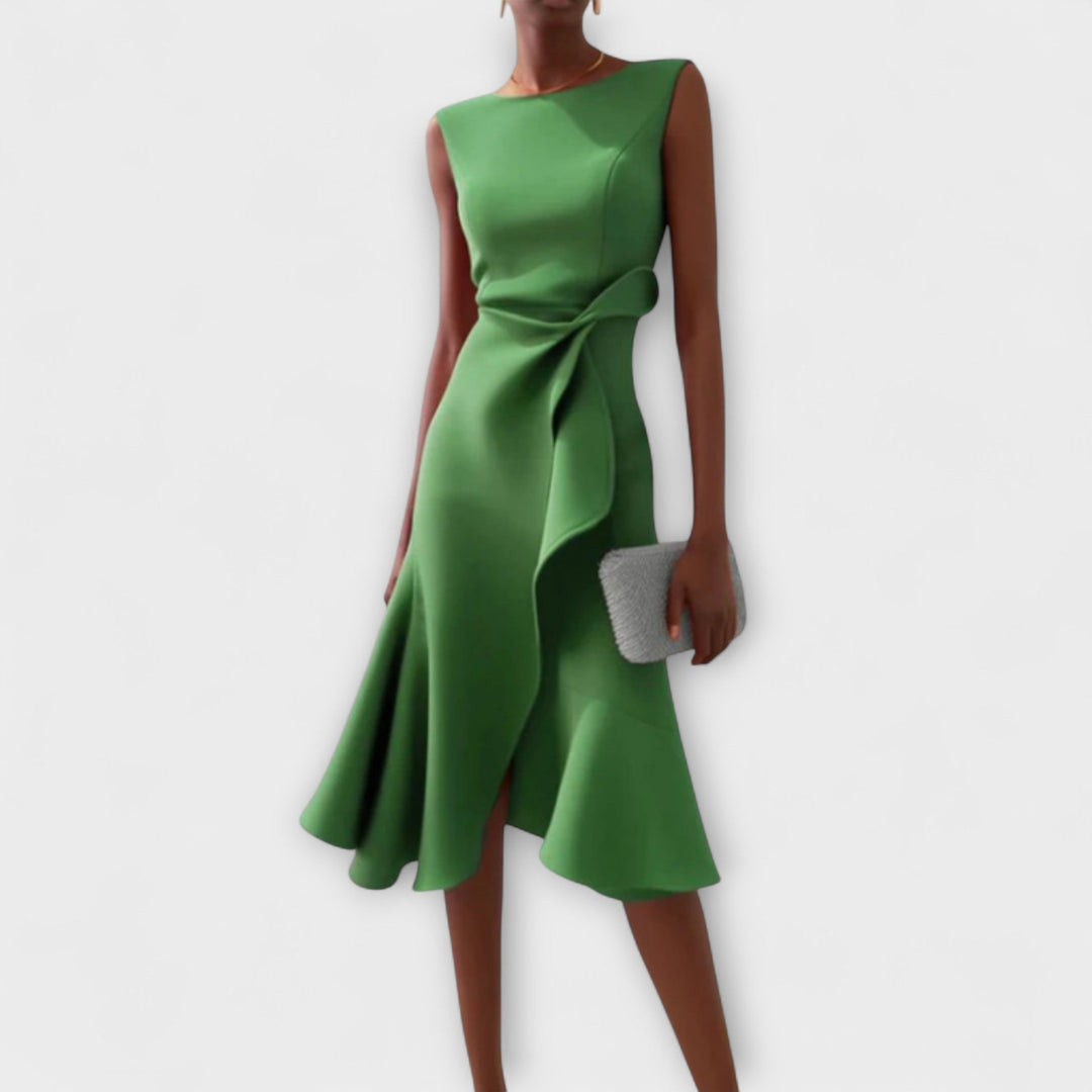 Robe Midi Femme Sans Manches Asymétrique à Volants