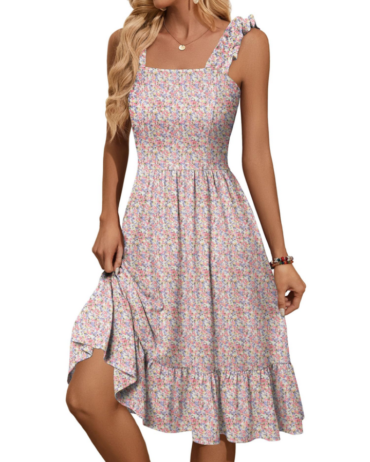 Abito midi estivo da donna con scollo quadrato