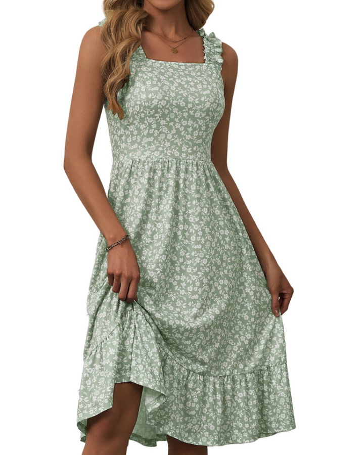 Abito midi estivo da donna con scollo quadrato