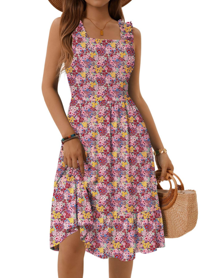 Abito midi estivo da donna con scollo quadrato