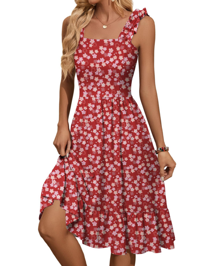 Abito midi estivo da donna con scollo quadrato