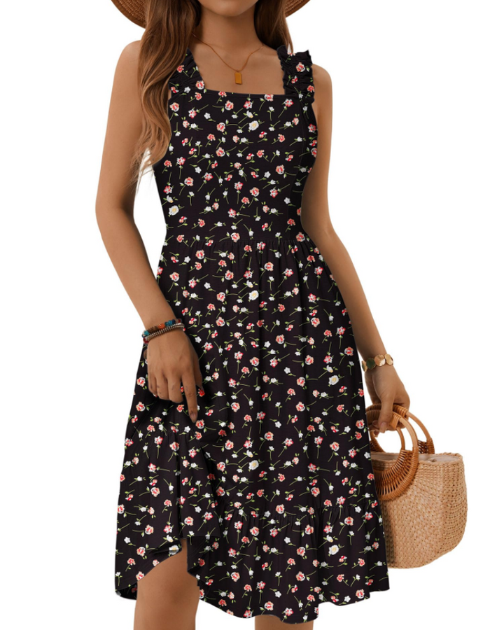 Abito midi estivo da donna con scollo quadrato