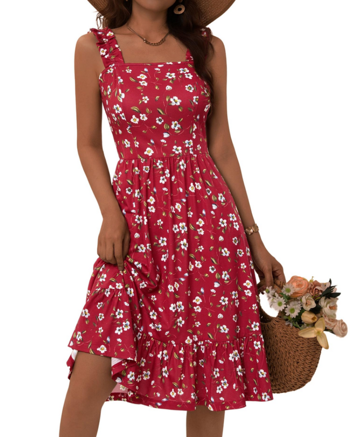 Abito midi estivo da donna con scollo quadrato