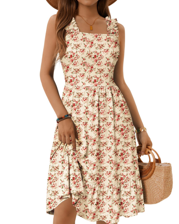 Abito midi estivo da donna con scollo quadrato
