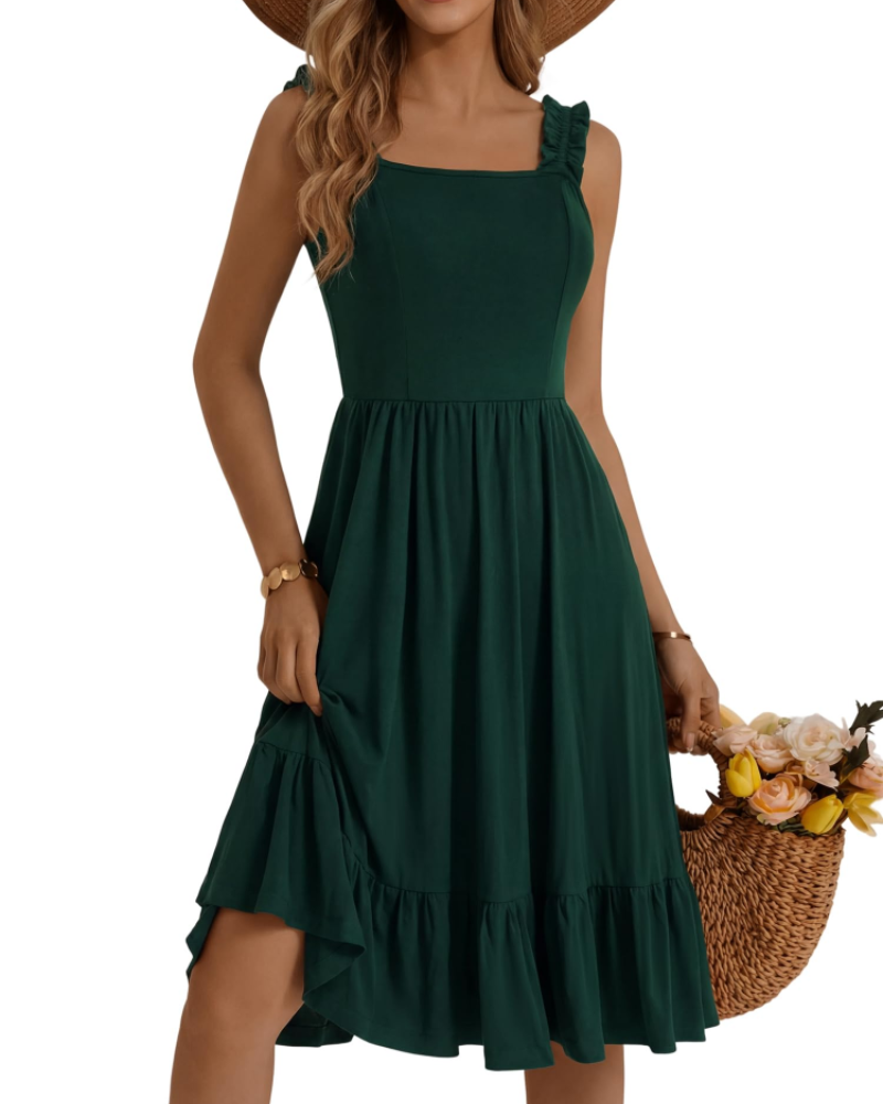 Abito midi estivo da donna con scollo quadrato