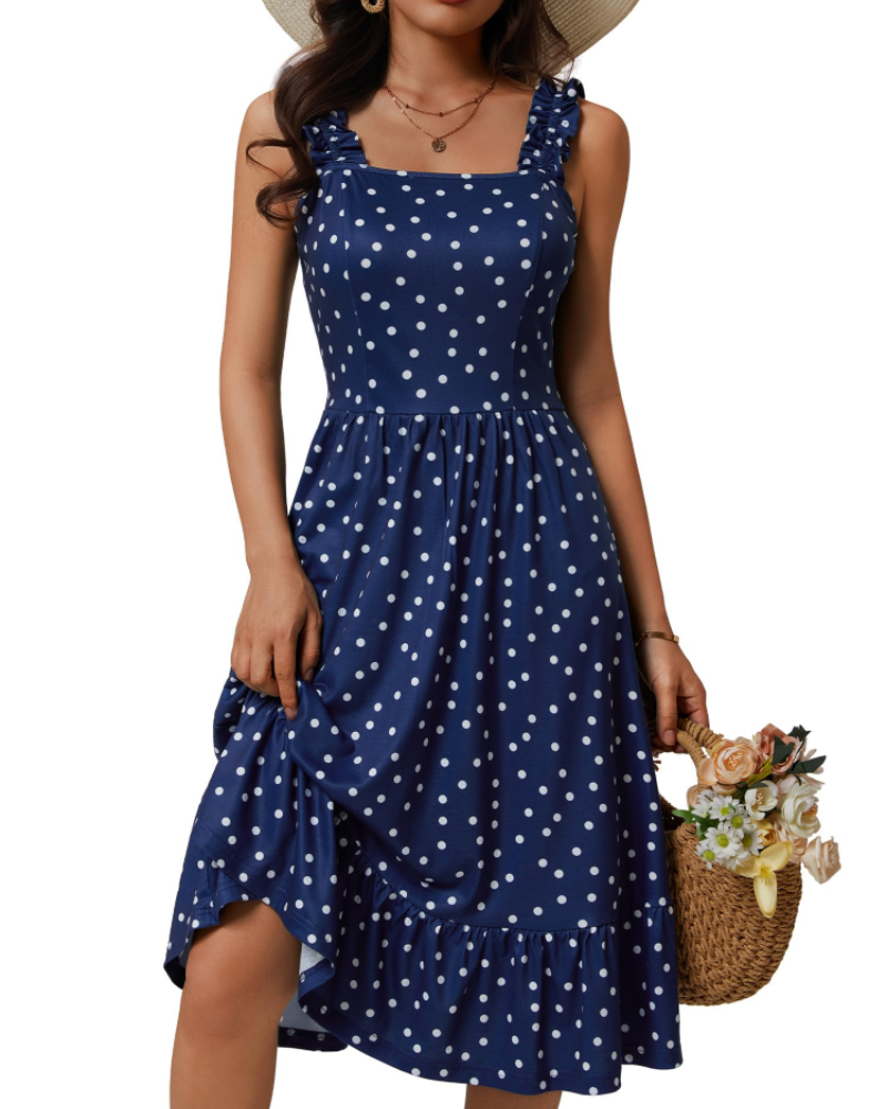 Abito midi estivo da donna con scollo quadrato
