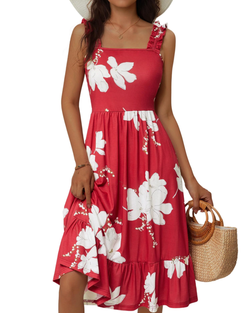 Abito midi estivo da donna con scollo quadrato