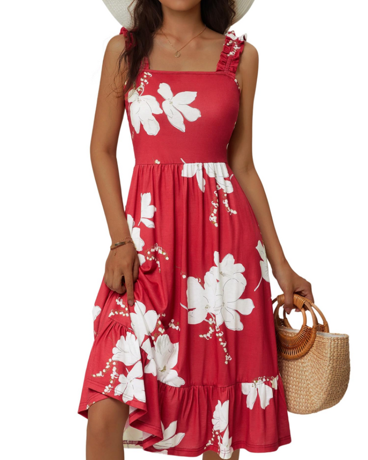 Abito midi estivo da donna con scollo quadrato