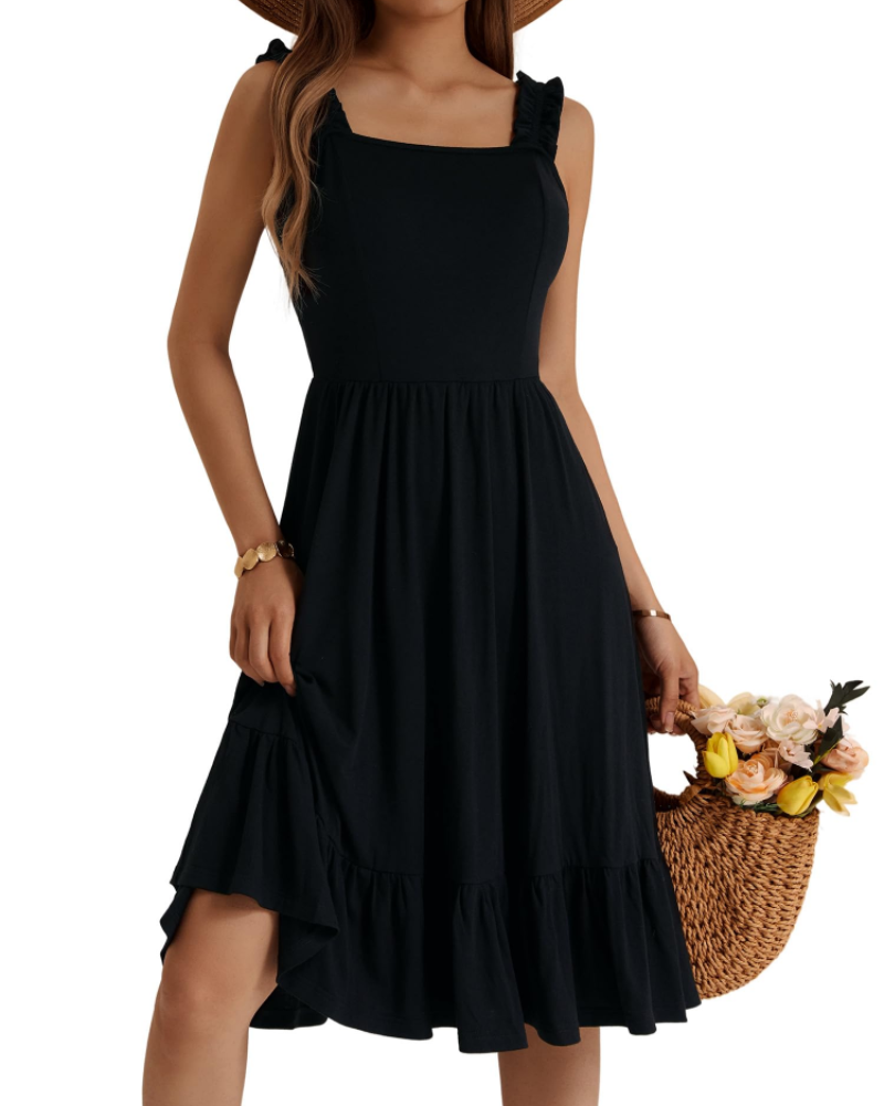 Abito midi estivo da donna con scollo quadrato