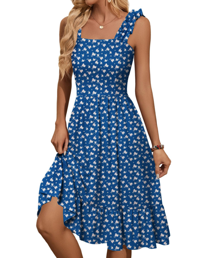 Abito midi estivo da donna con scollo quadrato