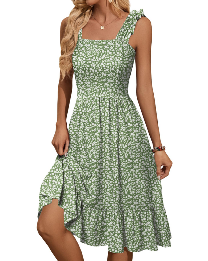 Abito midi estivo da donna con scollo quadrato
