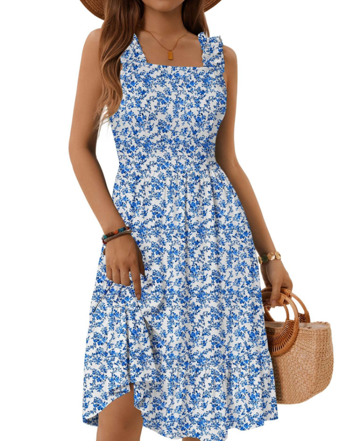 Abito midi estivo da donna con scollo quadrato