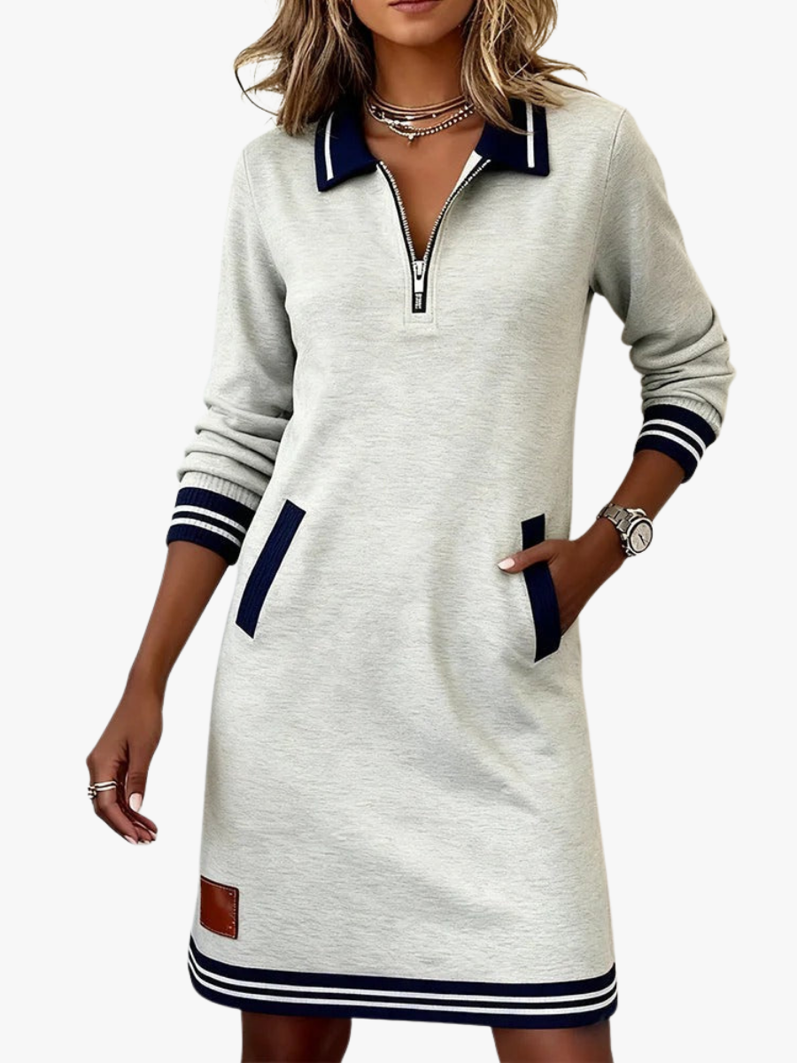 Abito midi da donna con collo con zip e tasche