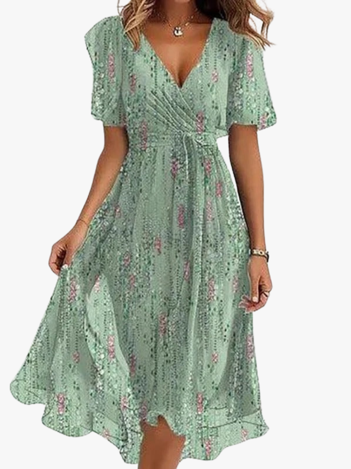 Robe Midi Fleurie Femme à Col V