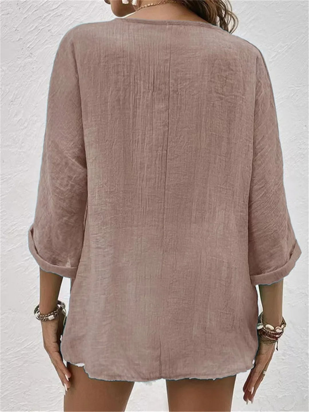Blouse coton col V femme manches 3/4