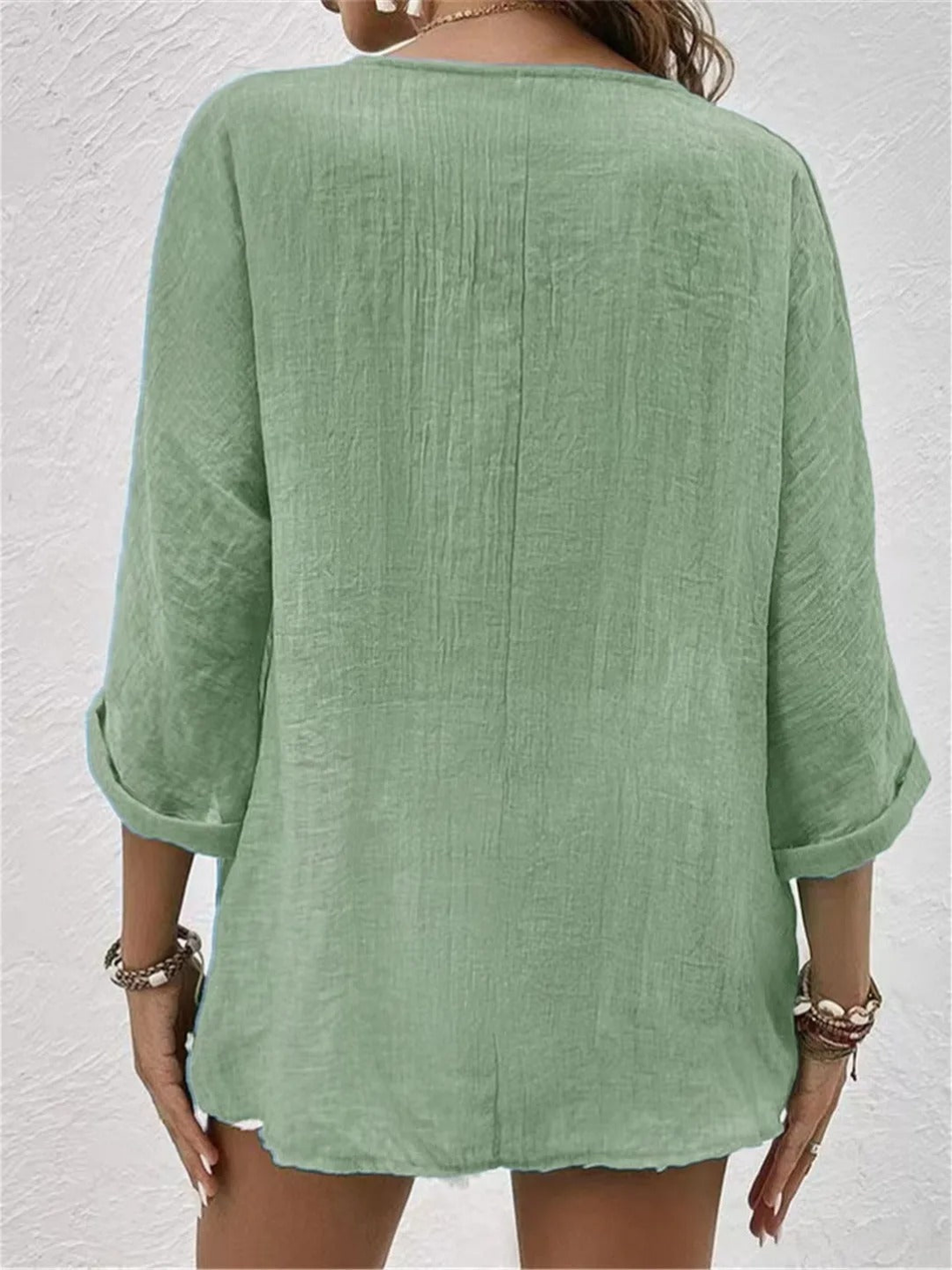 Blouse coton col V femme manches 3/4