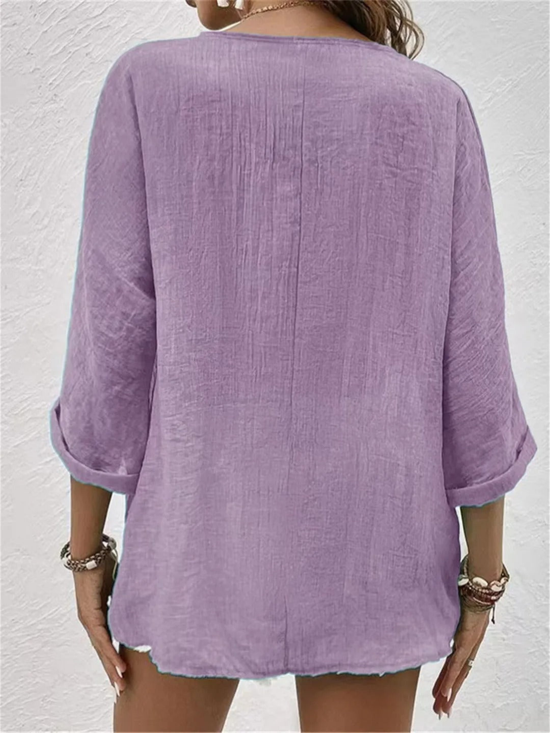 Blouse coton col V femme manches 3/4
