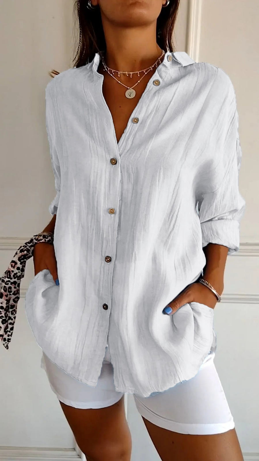 Chemise lin oversized femme boutons