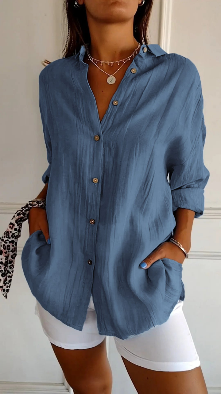 Chemise lin oversized femme boutons