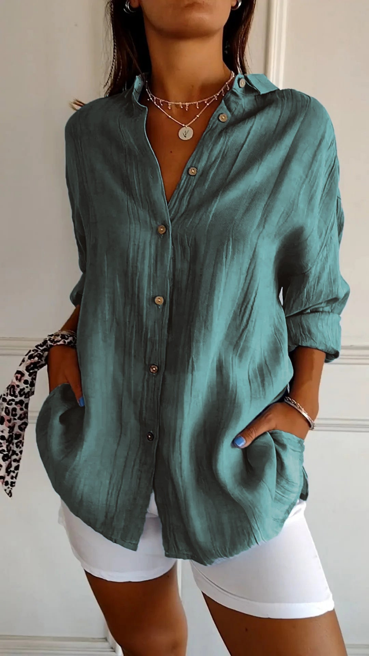 Chemise lin oversized femme boutons