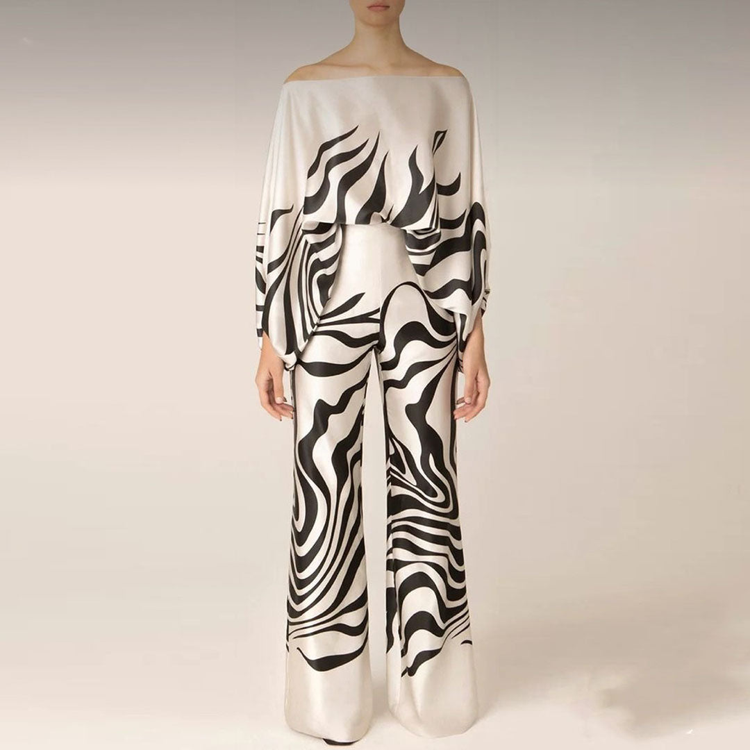 Ensemble Femme Imprimé Graphique Tenue Deux Pièces Chic et Fluide