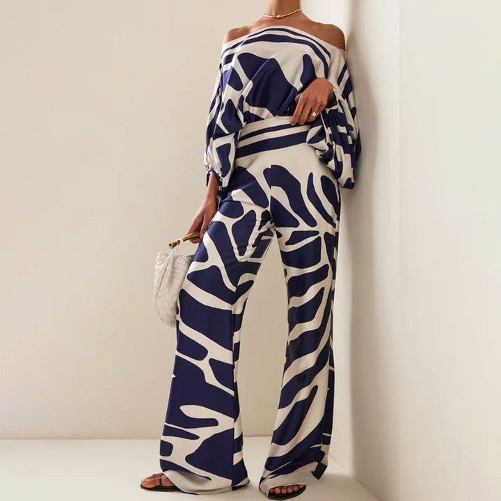 Ensemble Femme Imprimé Graphique Tenue Deux Pièces Chic et Fluide