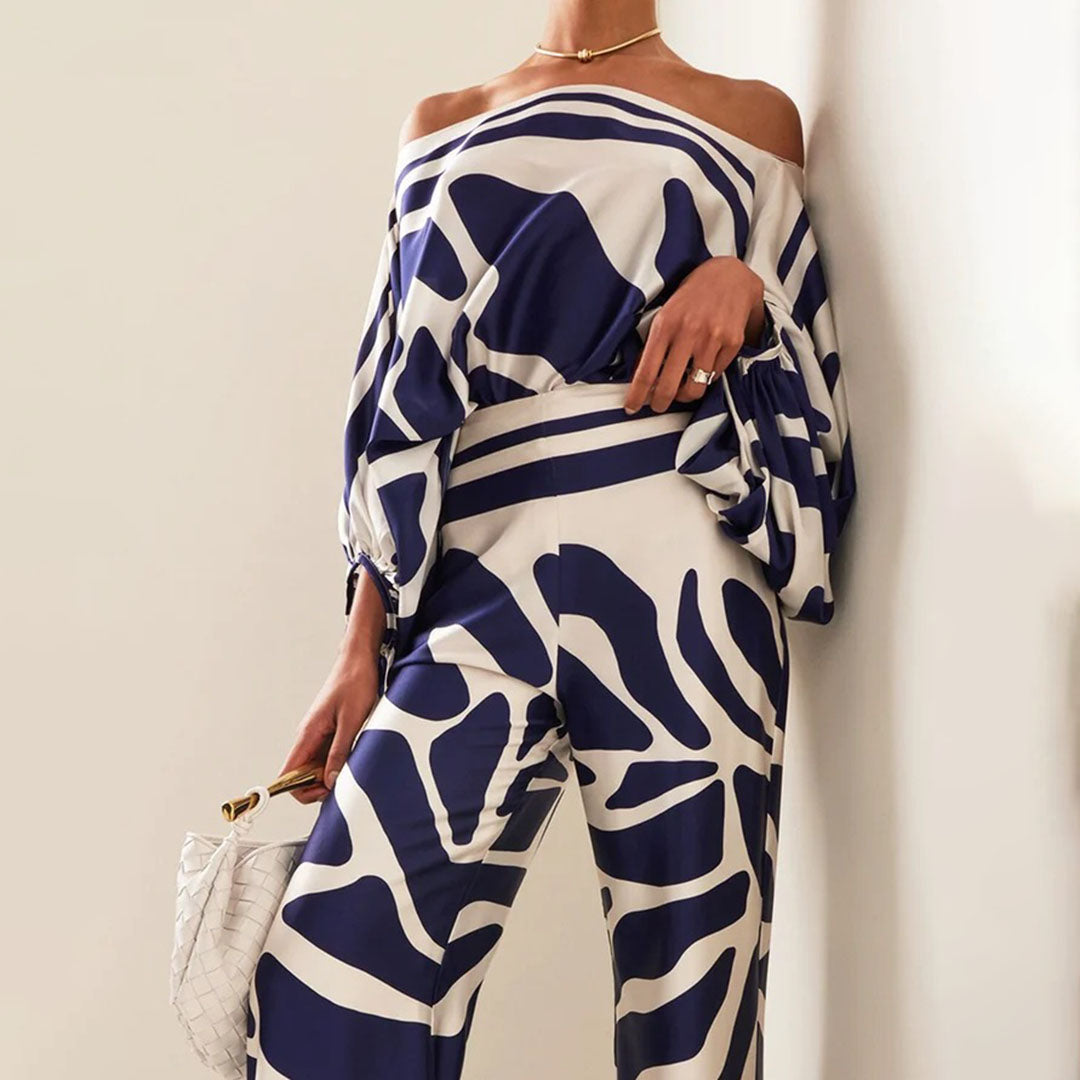 Ensemble Femme Imprimé Graphique Tenue Deux Pièces Chic et Fluide
