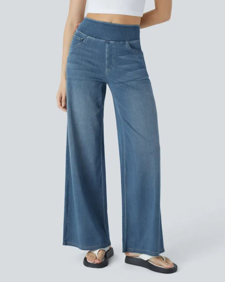 Jeans a vita alta e gamba larga da donna