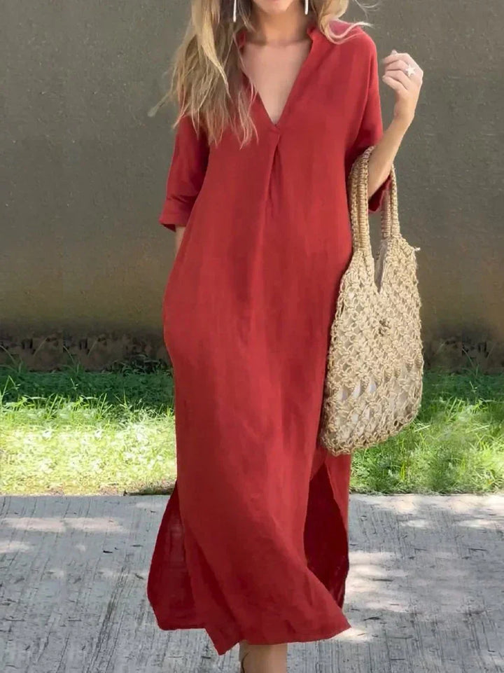 Casual Long Women's Dress with V-Neck