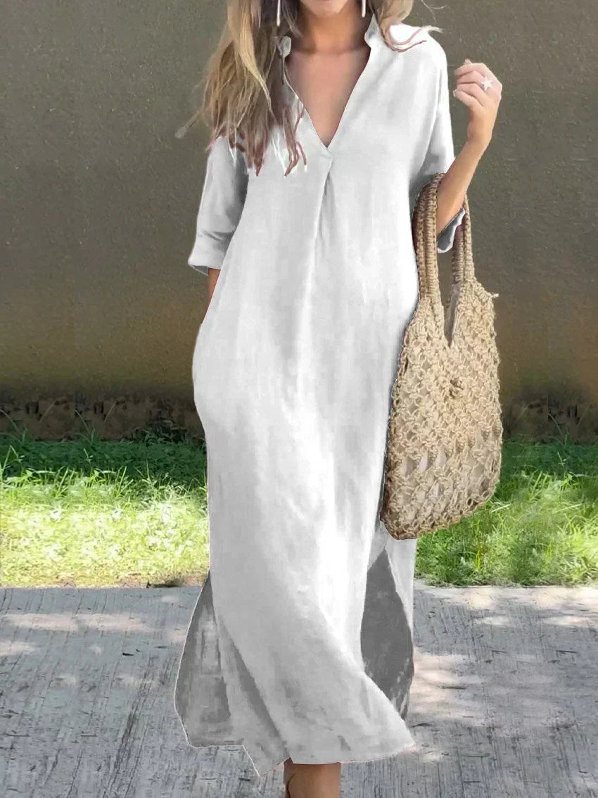 Casual Long Women's Dress with V-Neck