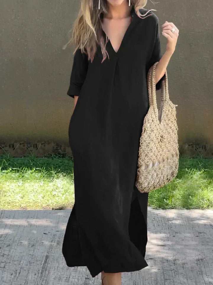 Casual Long Women's Dress with V-Neck